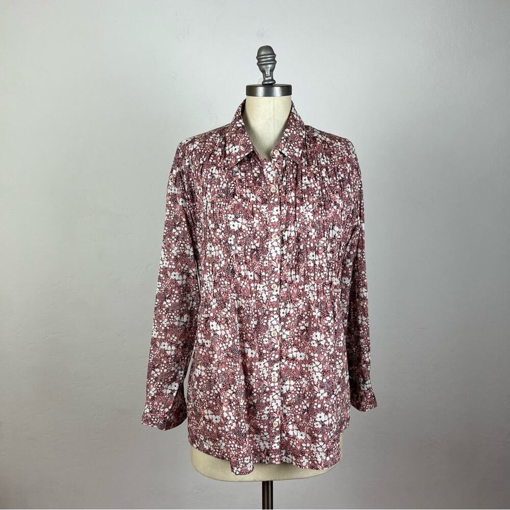 Anthropologie Pilcro The Sasha Smocked Boyfriend Buttondown Small - Picture 2 of 8